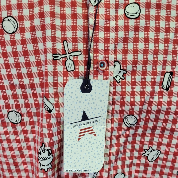 Stars and Stripes Short Sleeve Cookout Button Down Shirt sz L NWT - Picture 4 of 10
